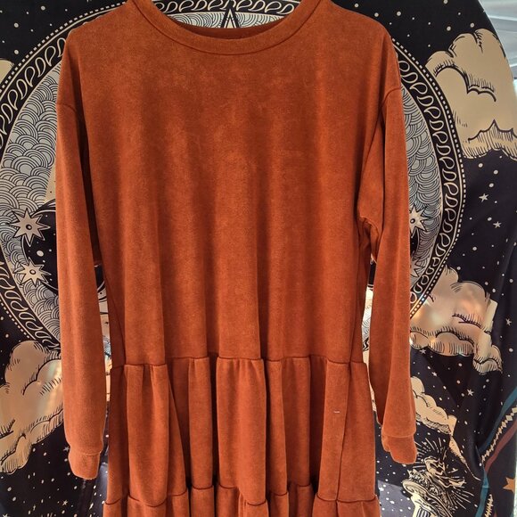 WILD FABLE SWEATSHIRT DRESS LONG SLEEVED WASHED CAMEL - Picture 1 of 3